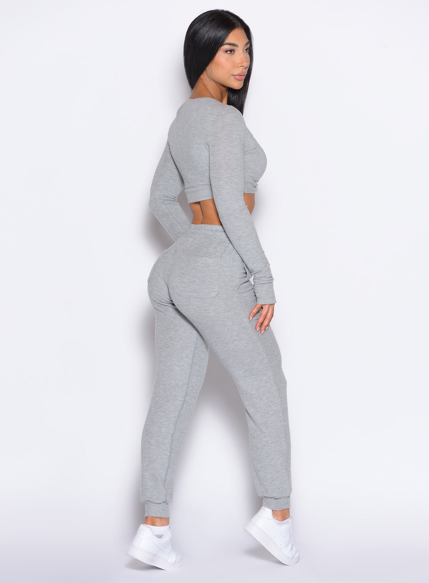 Cozy Silver Cuddle Up Joggers with flattering butt pockets and drawstring for ultimate lounging.