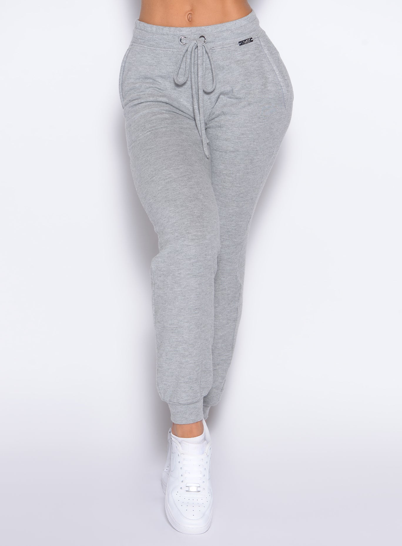 Cozy Silver Cuddle Up Joggers with high-waist drawstring and cuffed ankles for loungewear.