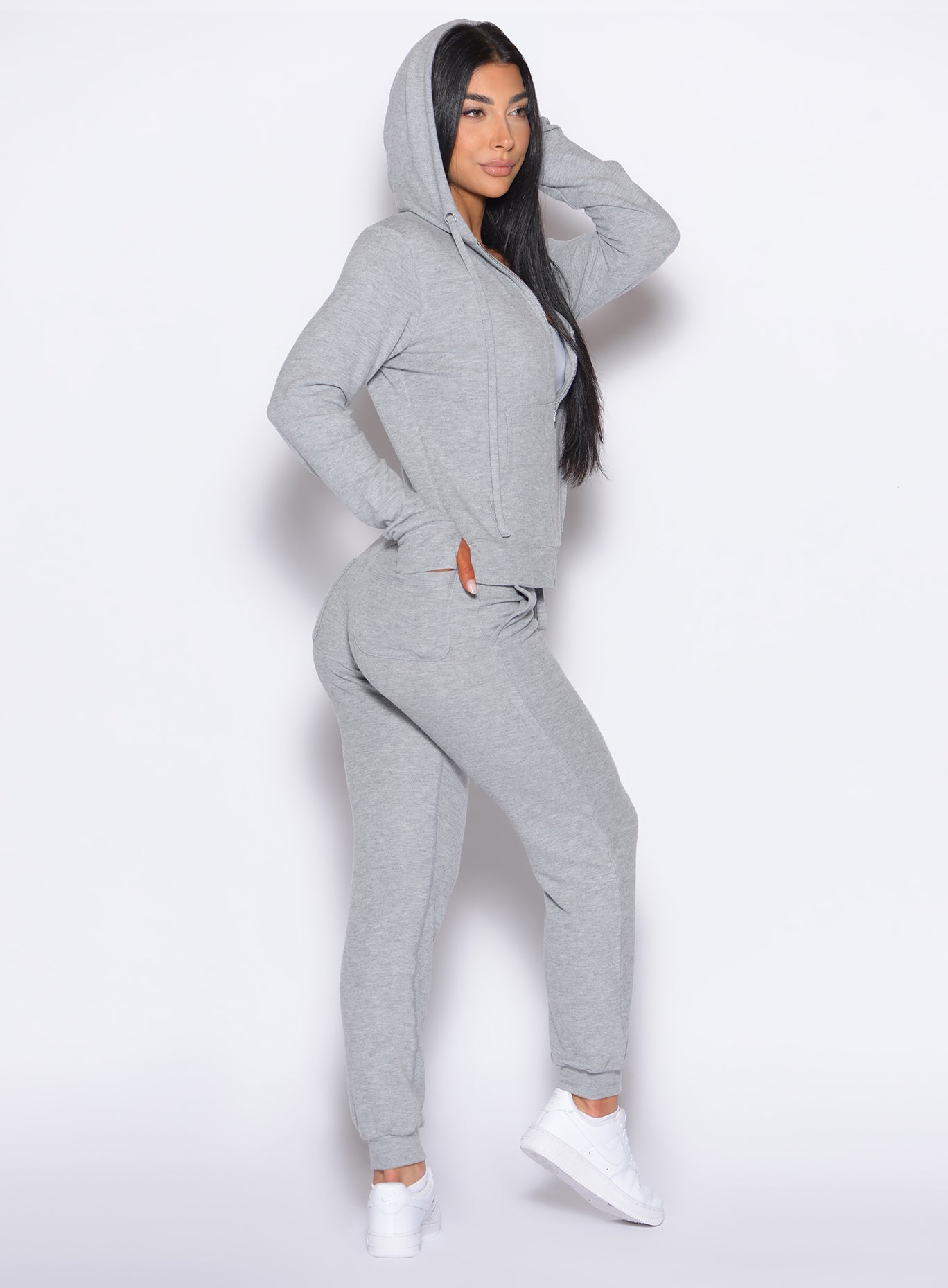Cozy Silver Cuddle Up Joggers with flattering back pockets and soft drawstring for lounging.