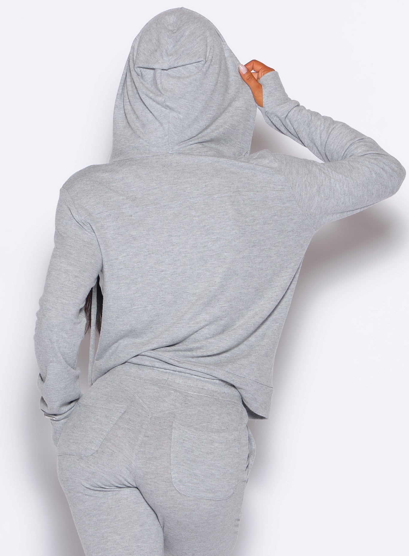 Cozy Silver Gym Crush Hoodie featuring a loose fit, soft heathered fabric, and a full-zip hood.