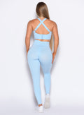 back profile view of our model wearing the Curves 2.0 Leggings in Glacial Blue color