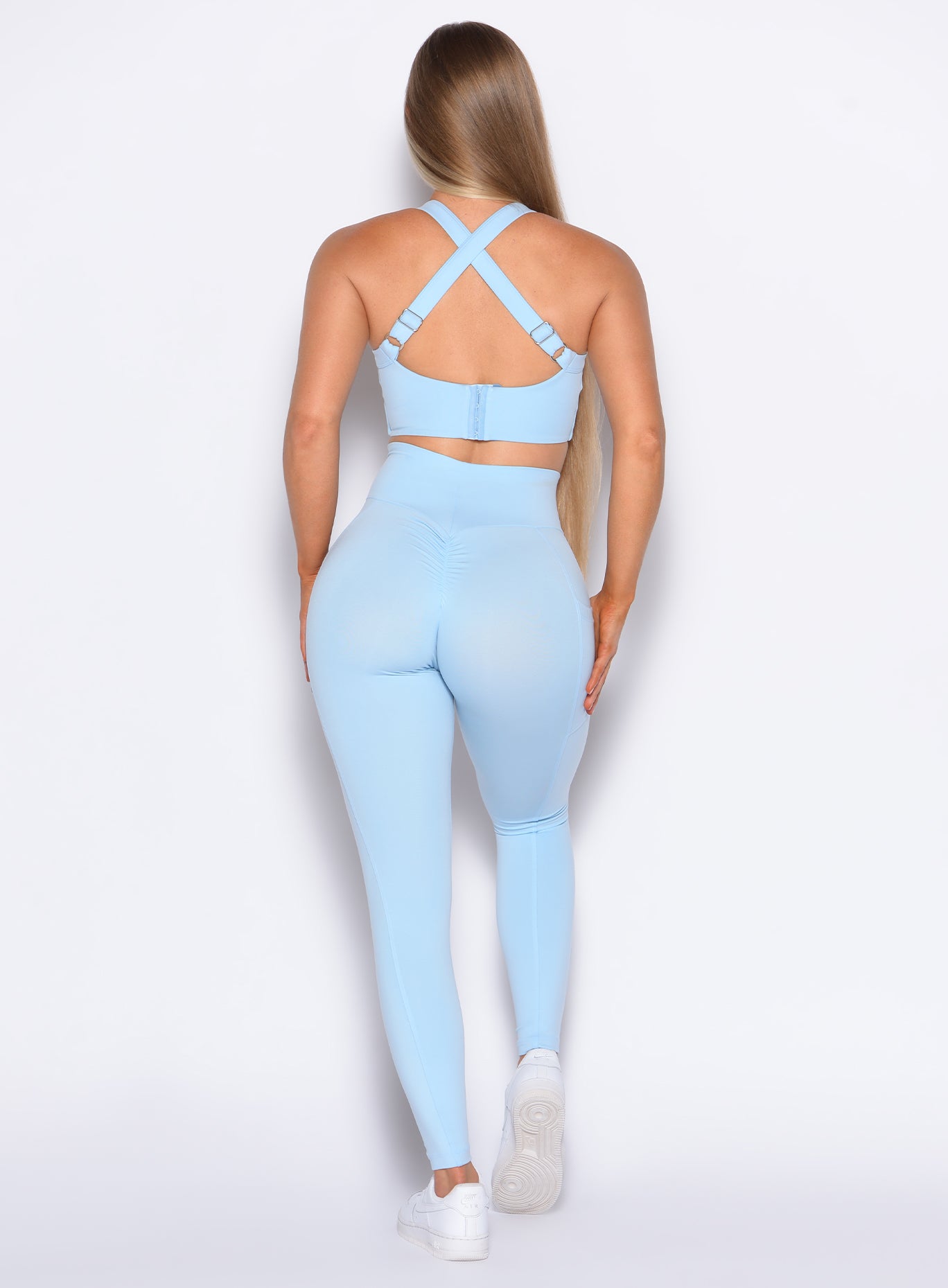 Glacial Blue Curves 2.0 Leggings with high-waist support and sculpting scrunch booty detail.