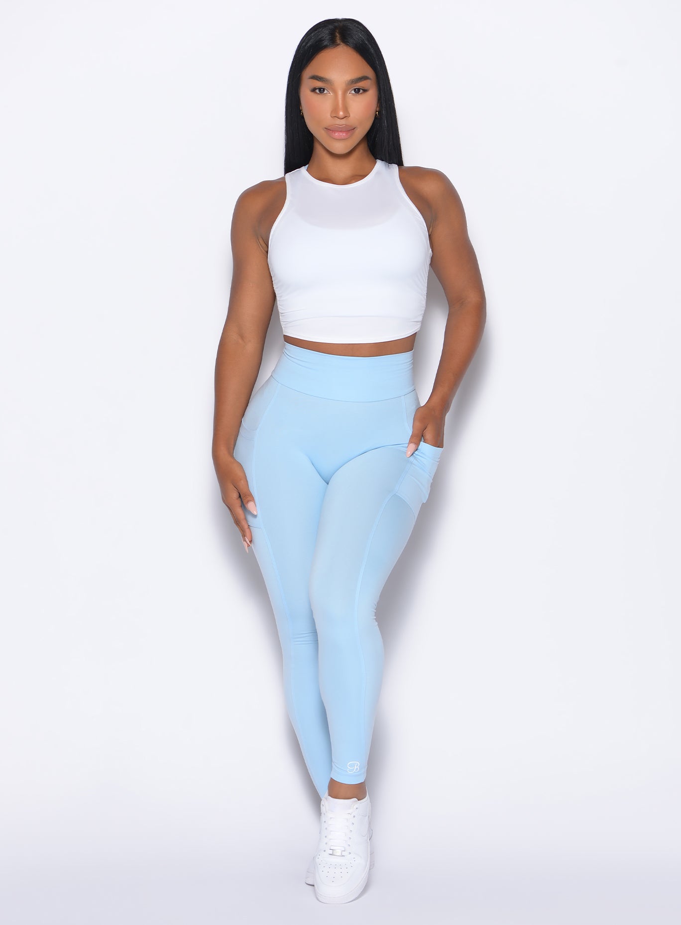 Glacial Blue Curves 2.0 Leggings featuring a high-waisted, sculpting fit and side pockets.