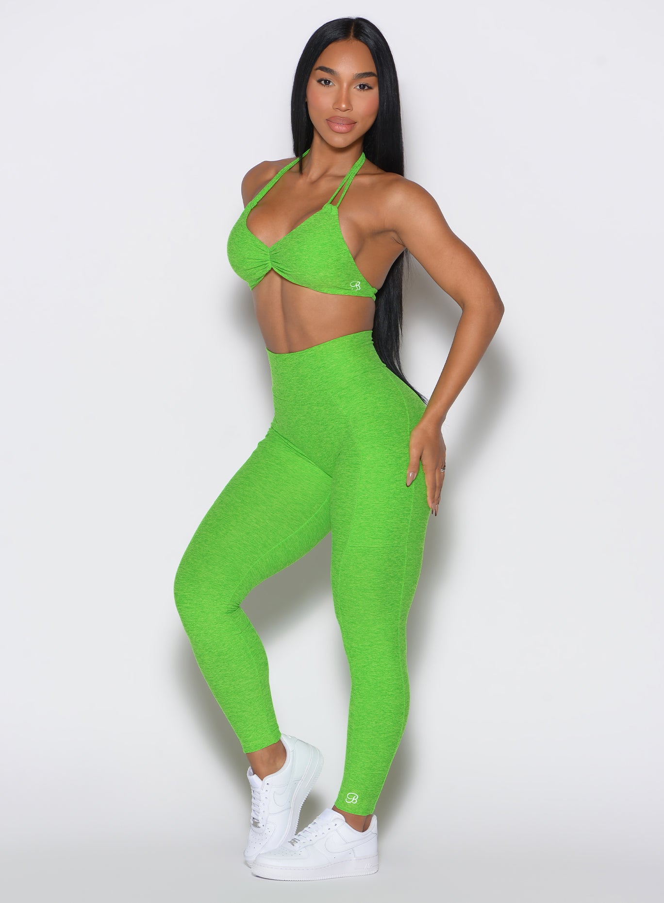 Sculpting Neon Lime Green Curves Leggings with high-waist support for high-impact gym sessions.