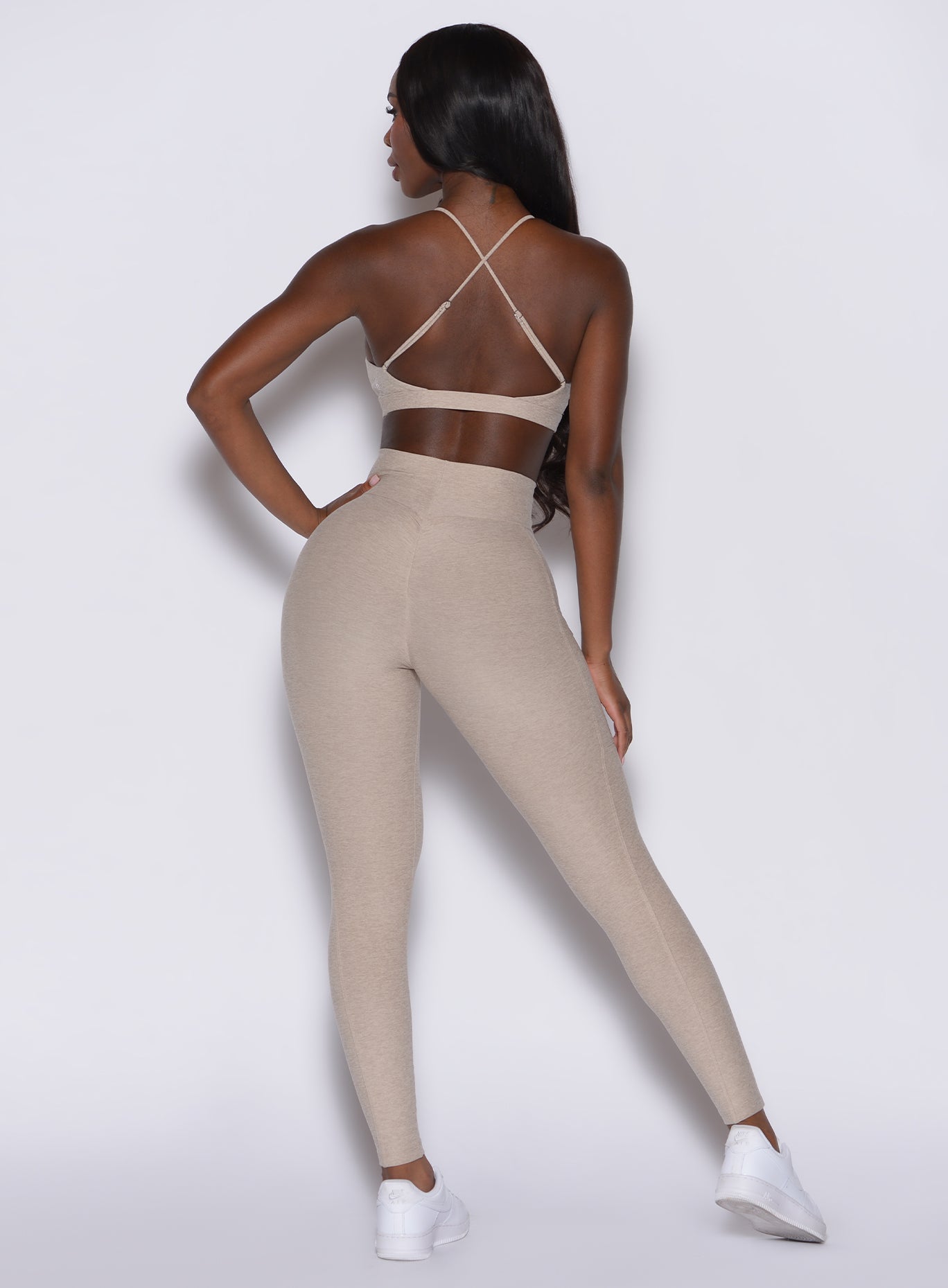 Taupe Curves Leggings featuring a sculpting scrunch booty and high-waist for a snatched gym look.