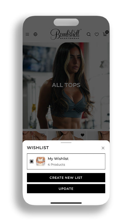 In app view of a customer adding an item to their wishlist. This popup also shows the ability to access the customer wishlist 