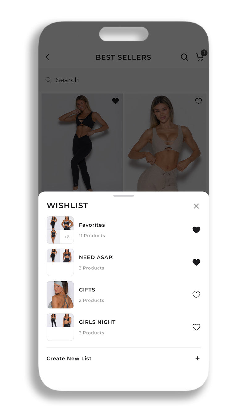 In app view of a customer adding an item to their wishlist. This popup also shows the ability to access the customer wishlist 