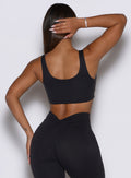 Sleek, heathered Obsidian Black DualMode Bra offering smooth back support for training or lounging