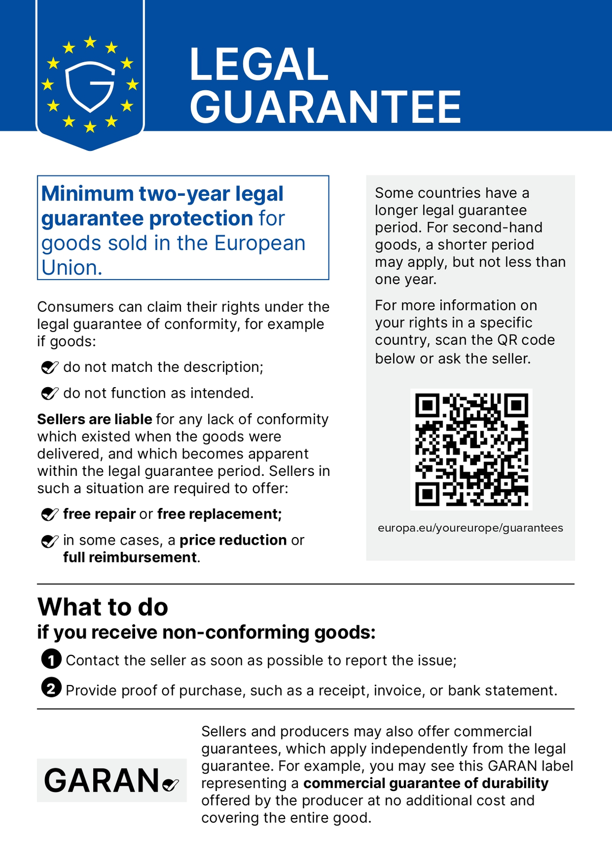 EU CUSTOMER GUARANTEE NOTICE