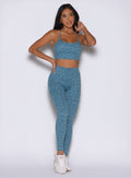 Front view of Baby Blue Cheetah Fit Leggings featuring a high-waisted, sculpting activewear fit.