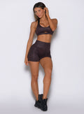 Front view of Peppercorn Cheetah Flexfit Shorts showcasing a clean finish and high waist.