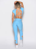 back profile view of a model wearing the Form Flex Leggings in Ocean Breeze color