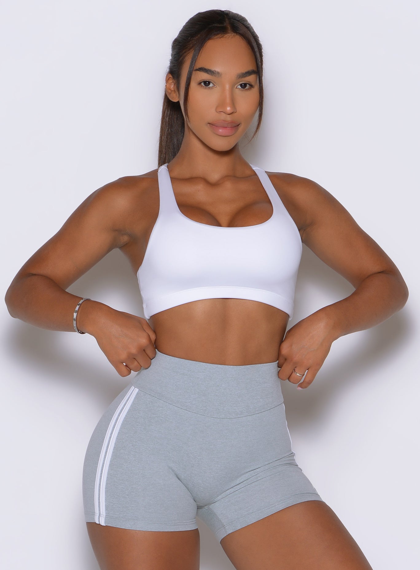 White Founder Favorite Bra presents a classic scoop front engineered for versatile workouts