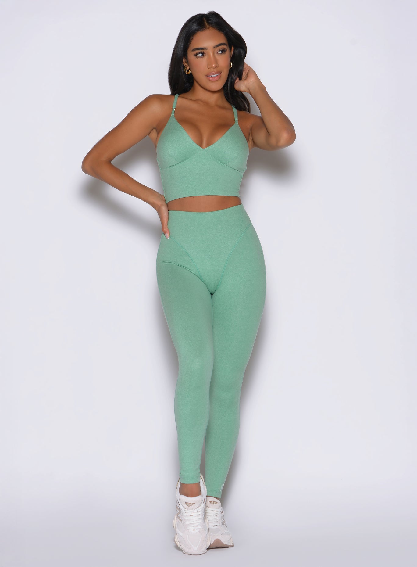 Sage Hardbody Leggings in a high-cut, sculpting fit with an internal scrunch booty design.