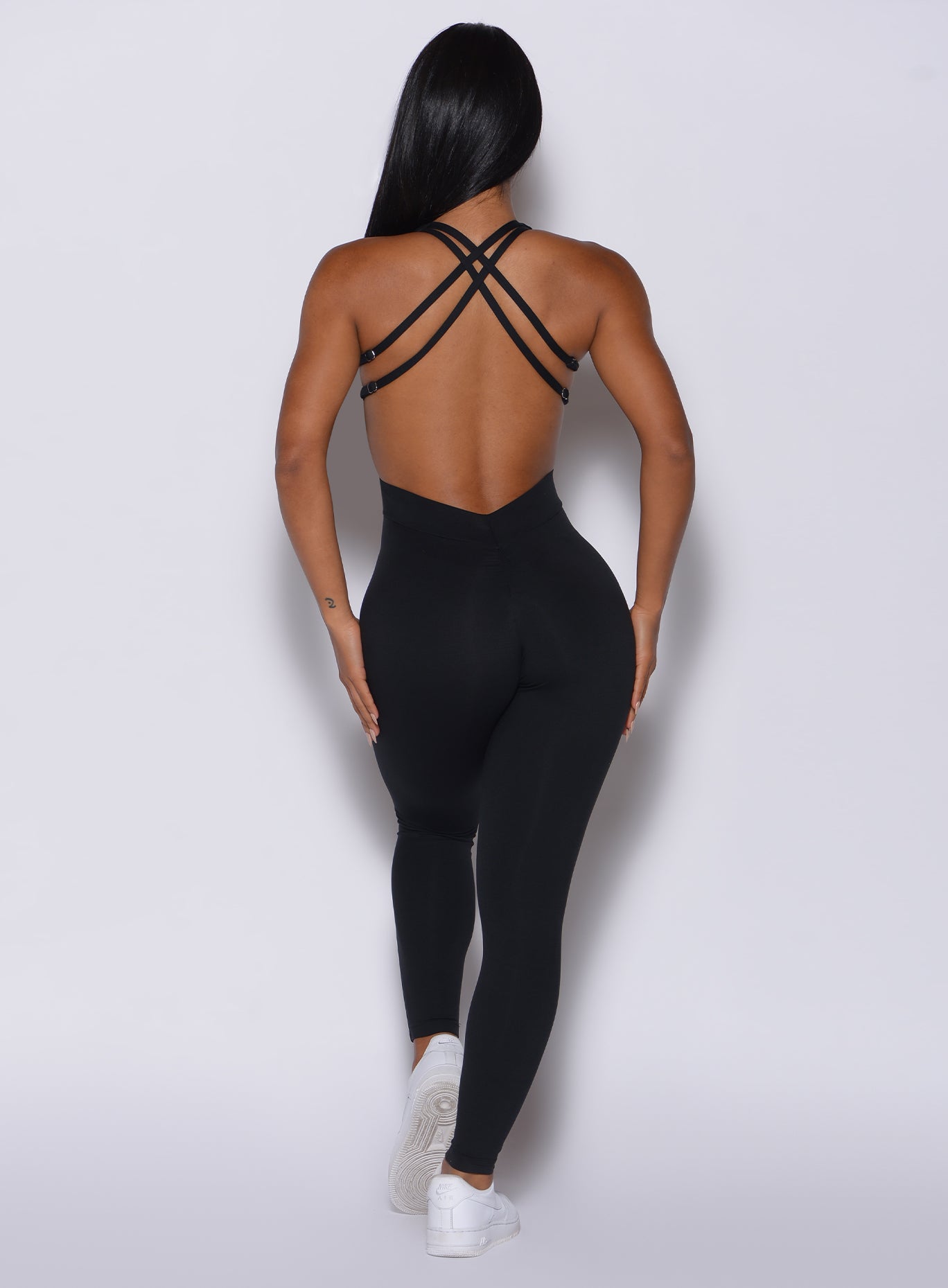back profile view of a model in our black Bombshell Bodysuit