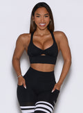 Black Keyhole Bralette in a front-profile pose, featuring a ruched front and front cutout.
