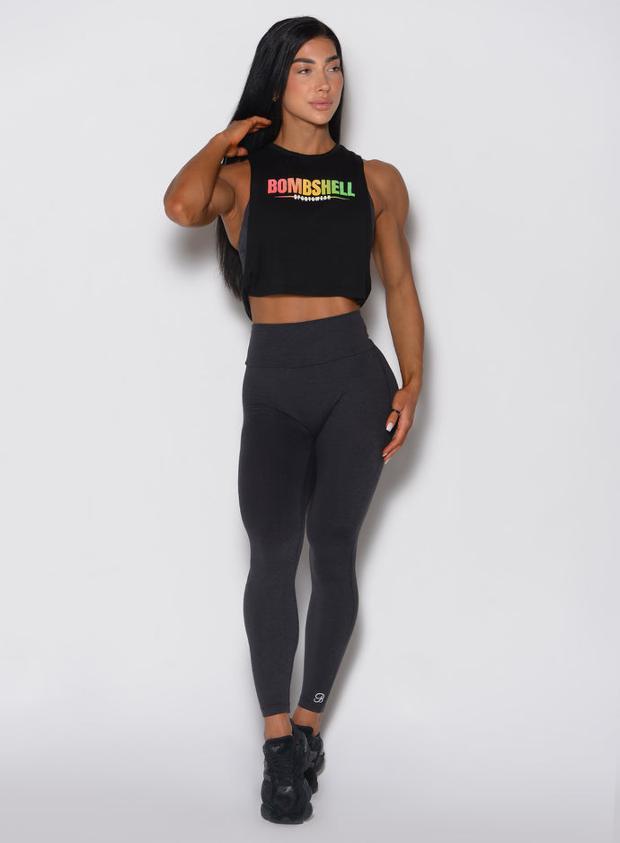 Heathered Black Lift Movement Leggings with a sculpting high waistband and glute-lifting scrunch.