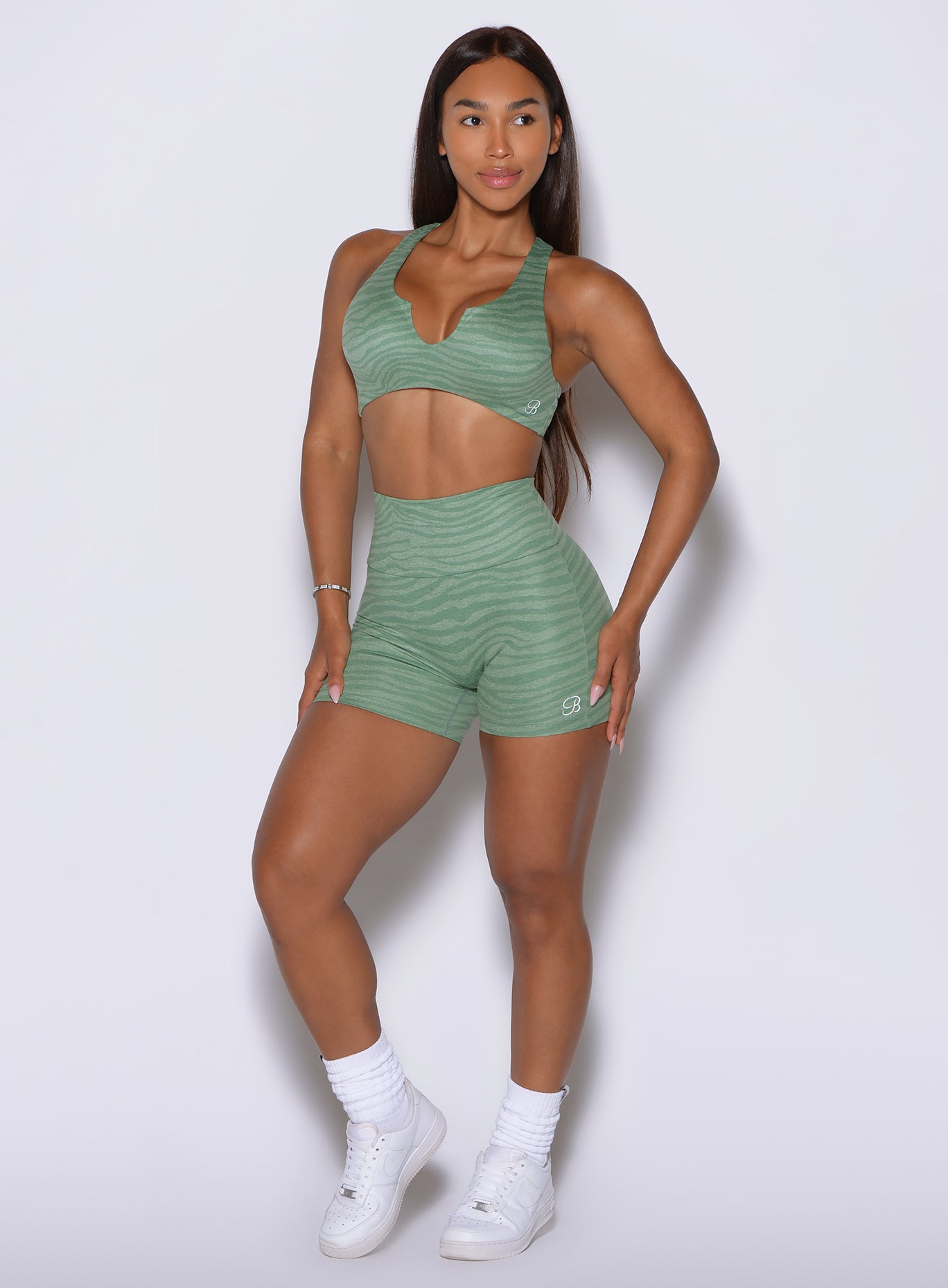Made to perform, Lift Movement Shorts combine basil zebra print with sculpting second-skin comfort