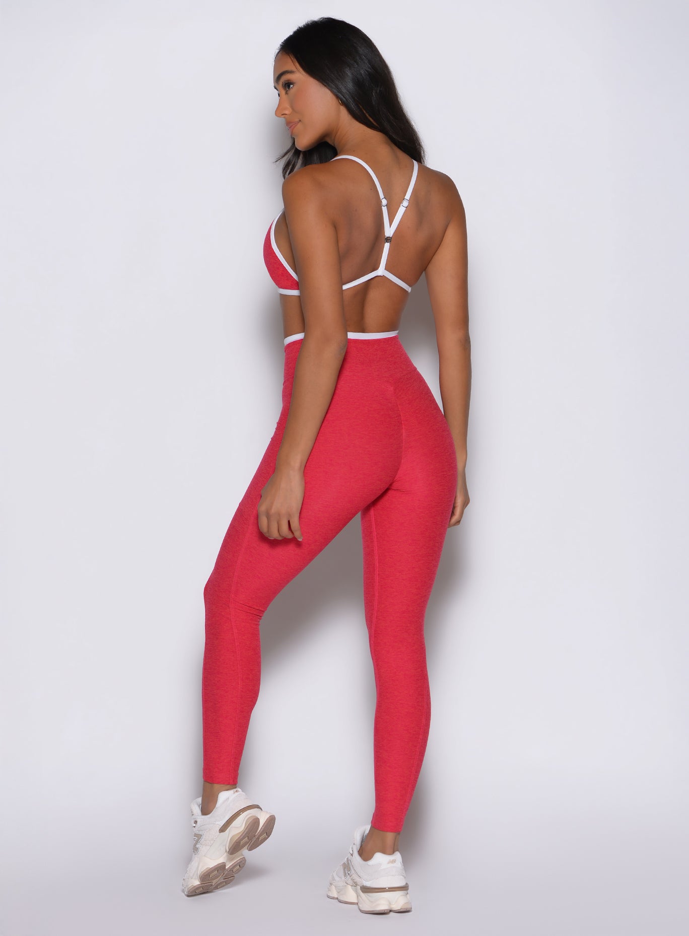 Raspberry Punch Line Contour Leggings with white piping, a high-waisted and sculpting gym fit.
