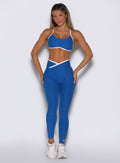 Royal Blue Line Contour Leggings with high-waisted fit, side pockets, and sculpting scrunch booty.