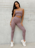 Front view of London Fog Cheetah Fit Leggings, high-waisted and sculpting animal print activewear.