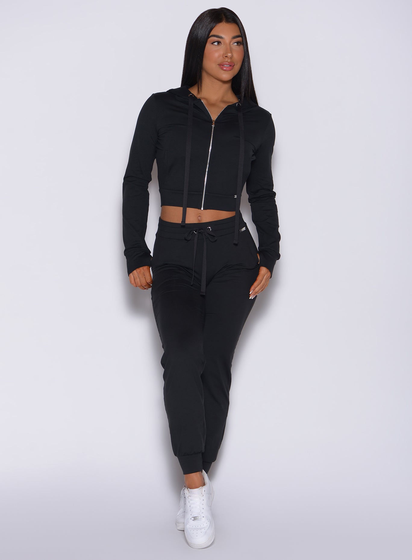 Black Cozy Joggers and matching Signature Jacket create a sleek, sculpting lounge set.