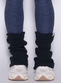 Space Blue Luxe Leg Warmers in a chunky rib knit; short pull-on style for bold gym performance.