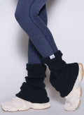 Space Blue Luxe Leg Warmers in a chunky rib knit; short style for stylish post-gym layering.