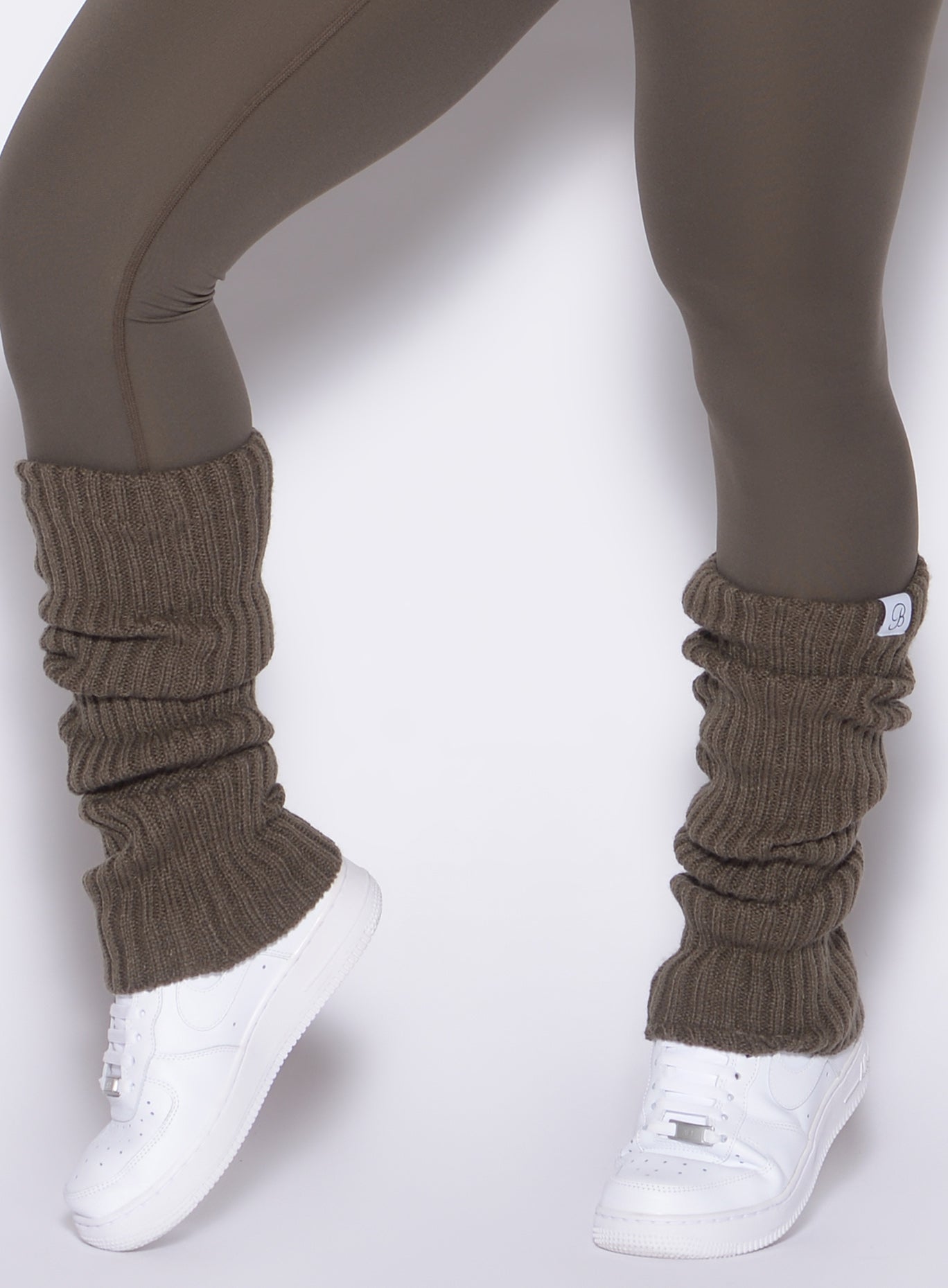 Plush Winter Oak Luxe Leg Warmers in a soft ribbed knit for cozy, stylish gym layering.