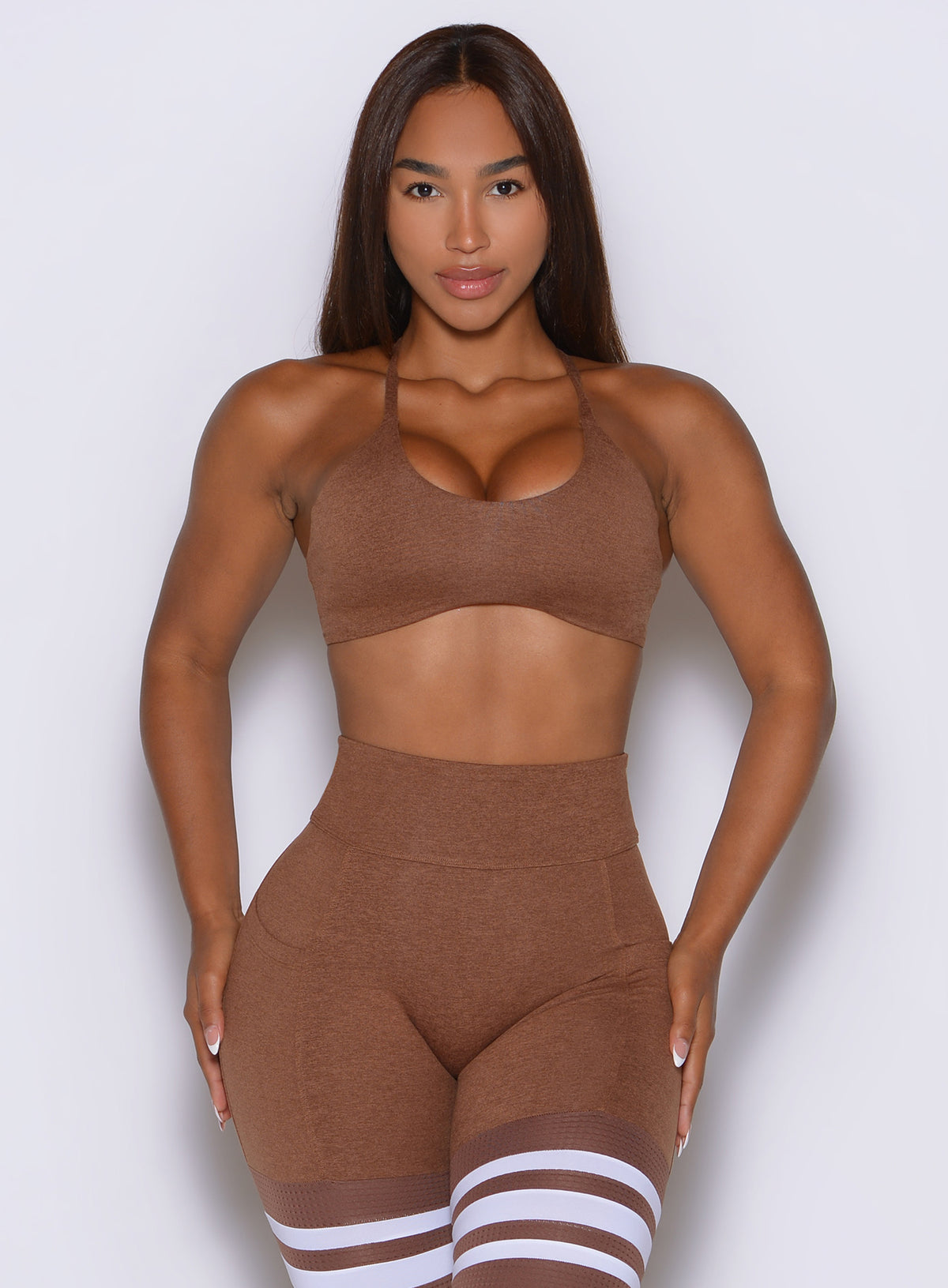 Coffee Bean ME Sports Bra pairs a low scoop neckline with a sleek, sculpted fit