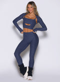 Space Blue Luxe Leg Warmers in a chunky rib knit; cozy, short-length layer for a retro gym look.