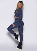 Space Blue Luxe Leg Warmers in a chunky rib knit; short pull-on style for cozy pre-workout warmth.