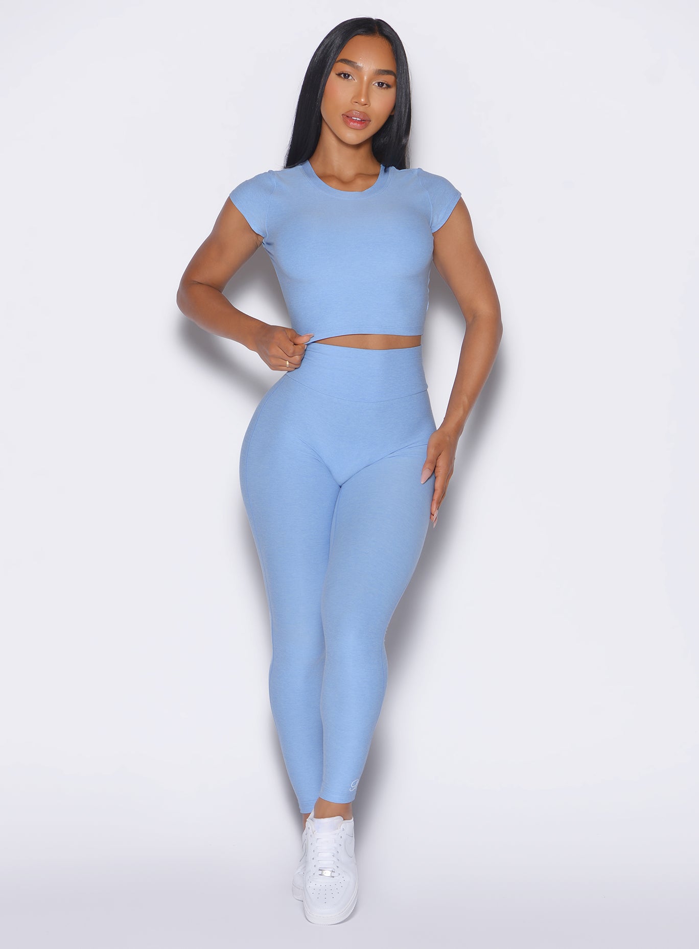High-waisted Movement Leggings in Bright Hydrangea: seamless, sculpting, and squat-proof for gym.