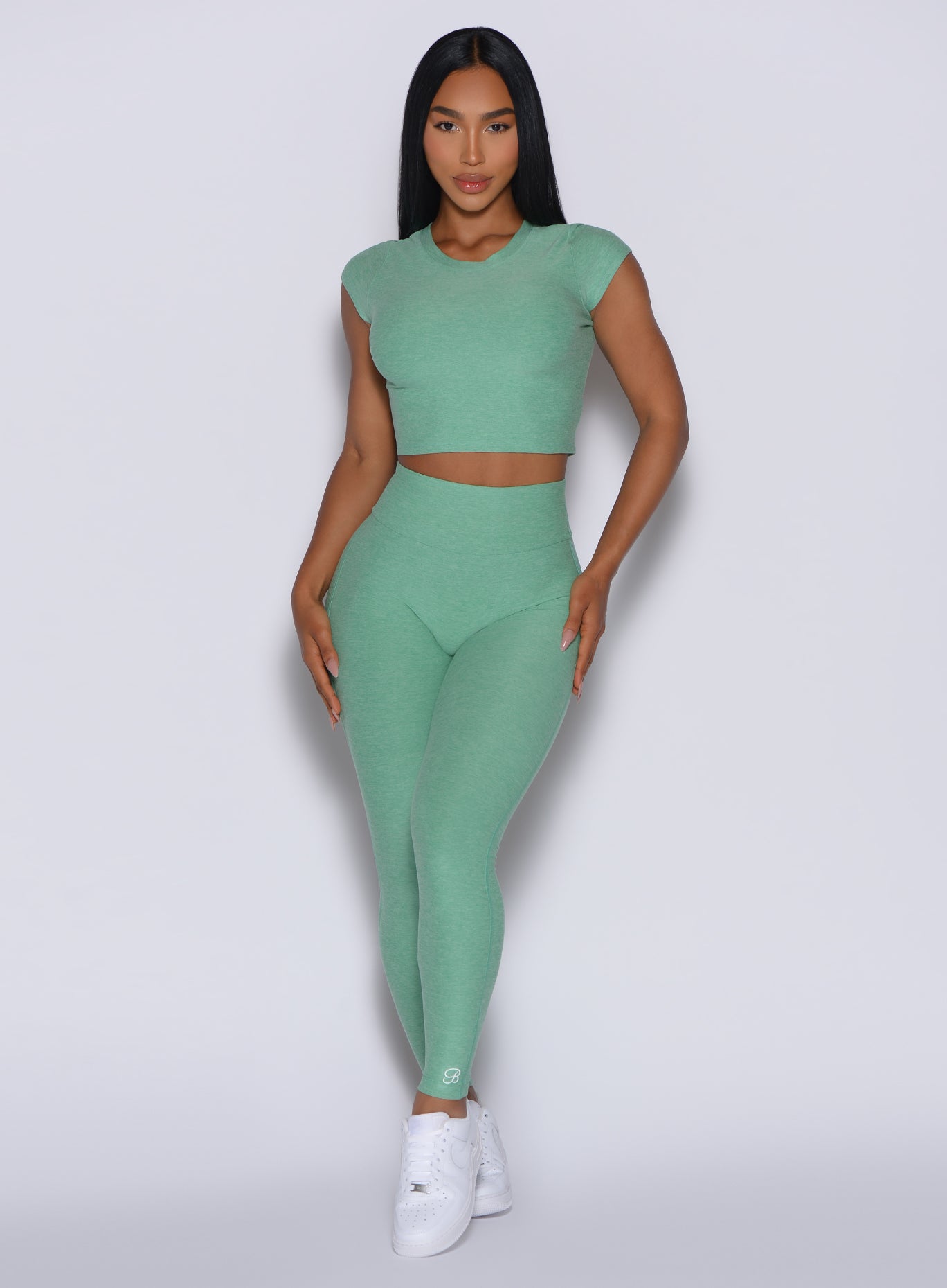 Sculpting Sage Movement Leggings with a seamless high-waist fit for breathable gym performance.