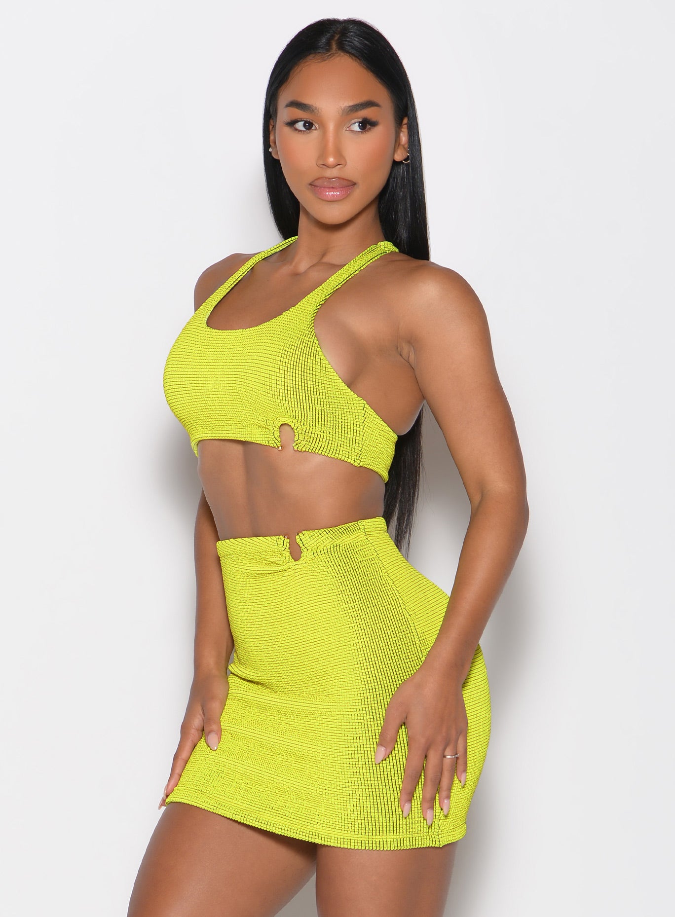 Lemon Drop Neon Nights Bikini Top with a sporty racerback and shimmering crinkle fabric for swim.