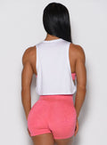 White Ombre Logo Tank featuring a breathable relaxed fit and open sides for sculpting activewear.