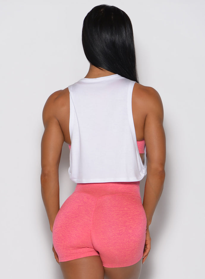 White Ombre Logo Tank featuring a breathable relaxed fit and open sides for sculpting activewear.