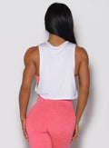 White Ombre Logo Tank featuring an open-side design and lightweight, breathable fabric for gym sets.