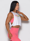 White Ombre Logo Tank in a side profile view, featuring a breathable and sculpting athletic fit.