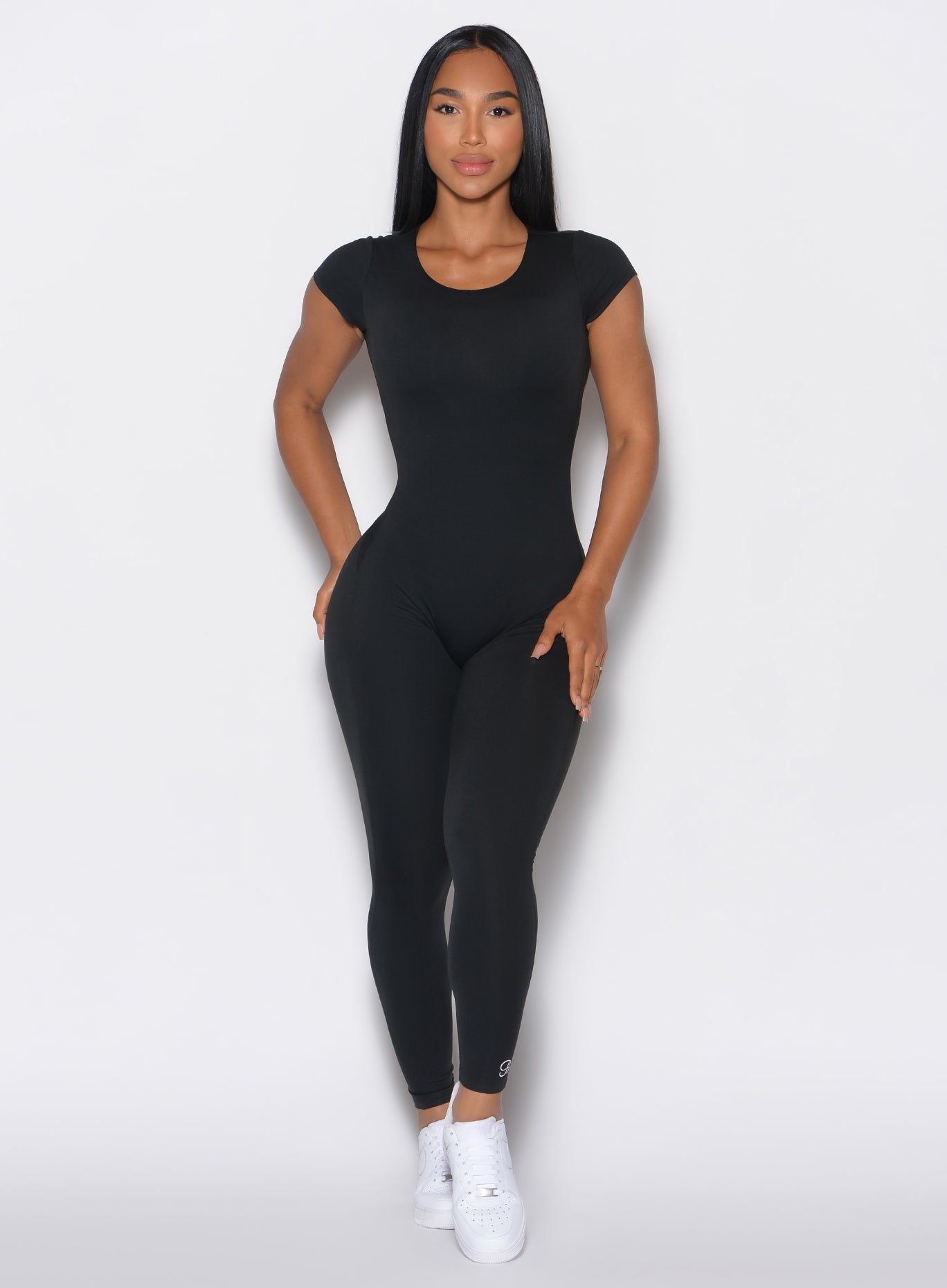 Black Short Sleeve Open Back Bodysuit | Bombshell Sportswear