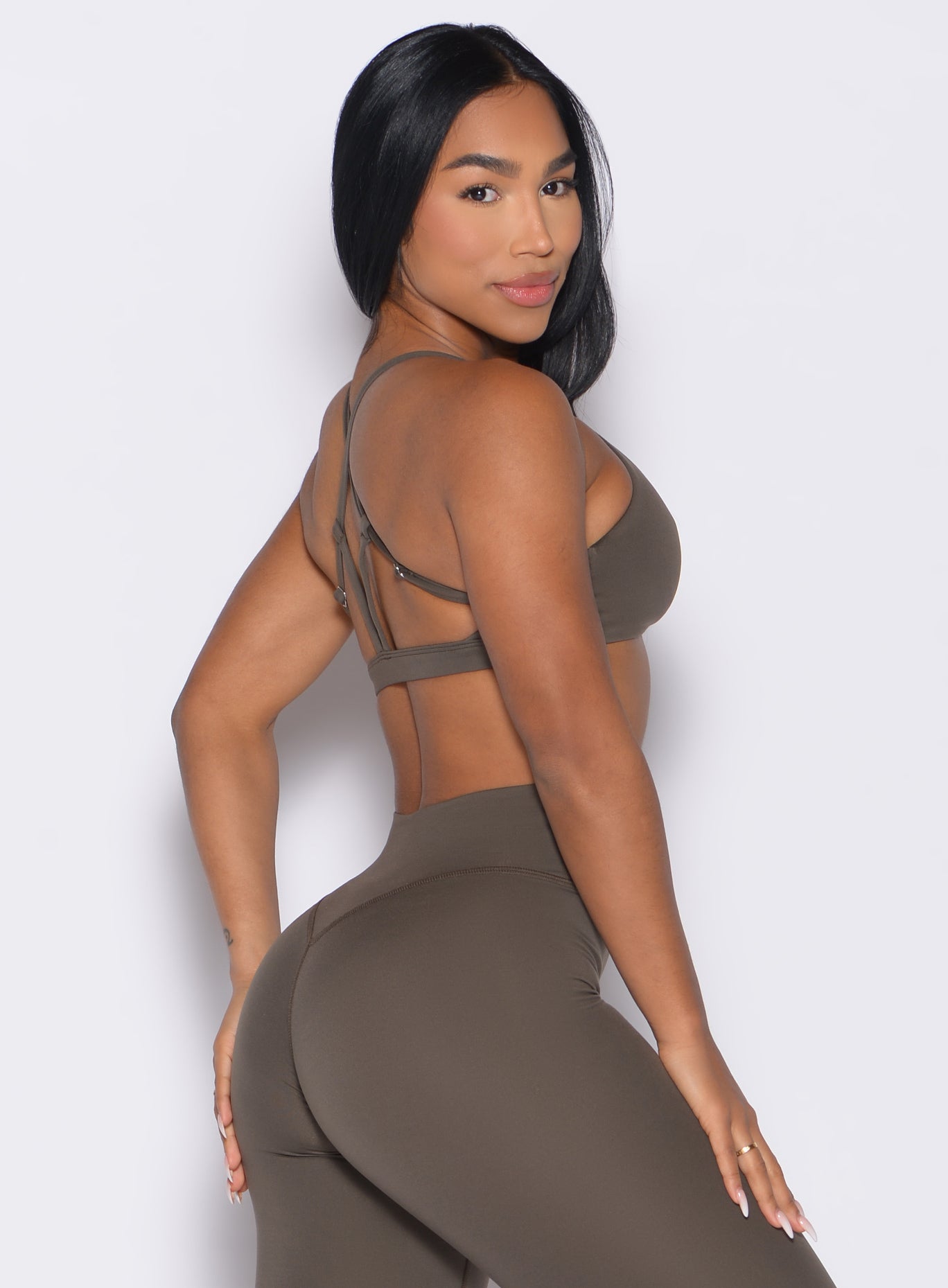 Winter Oak Passion Sports Bra with strappy back and curved underbust for high-impact support.