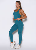 Side view of Seafoam Physique Leggings showing a high-waisted fit and sculpting seam details.