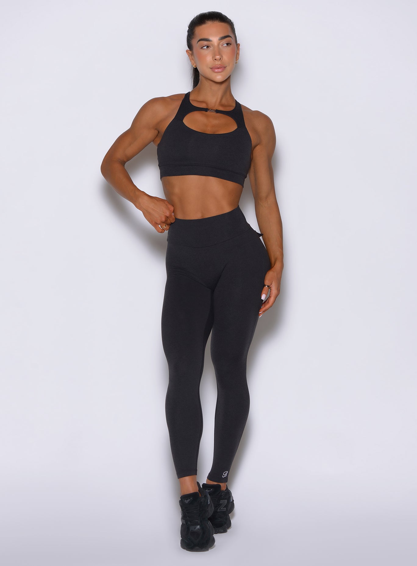 High-waisted obsidian black Pocket Pop Leggings 2.0 with a smooth, no-front-seam design for zero distractions
