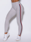 Close-up shot of Ice Power Play leggings with athletic stripes, designed for a sculpting gym fit