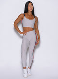 Form-fitting Power Play leggings in Ice blue, highlighting a sleek, high-performance silhouette