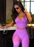 Purple Rain Electric Era Top and matching high-waisted leggings in a sculpting gym set.