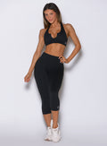 Black Smooth Capri Leggings with high-waisted sculpting fit and supportive gym compression