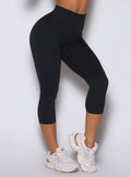 Black Smooth Capri Leggings with contouring second-skin feel and sleek capri gym support