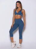 Lapis Blue Smooth Capri Leggings with sculpted compression fit and flattering no-front-seam design