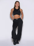 front view of a model wearing the Society Joggers in black color